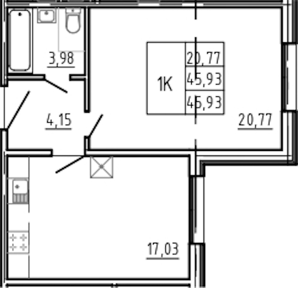 1-комнатная квартира 45.93 м², 1/5 эт., Комплекс апартаментов «Bereg. Курортный»